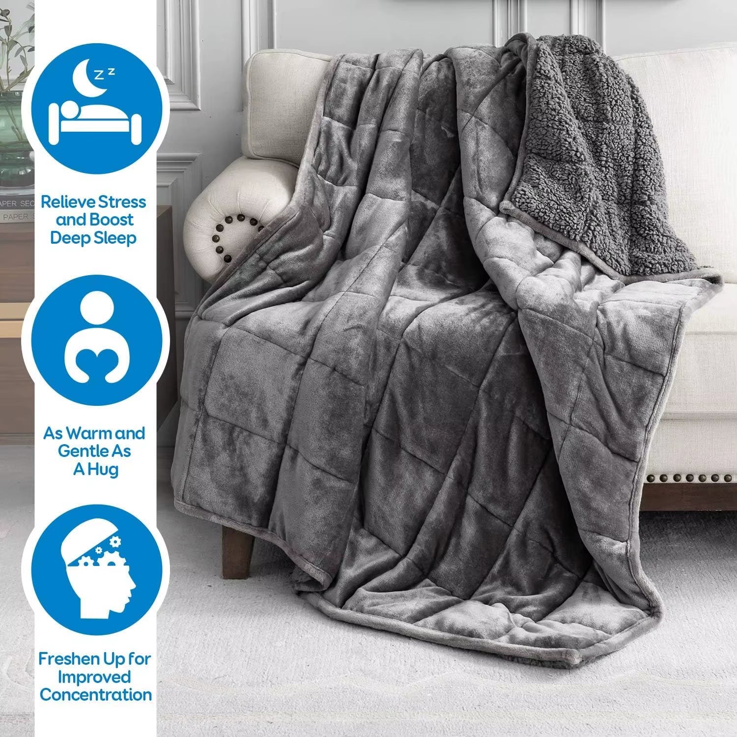 Experience Ultimate Comfort with Our 15 Lbs Queen Size Weighted Blanket - Flannel Shaggy Sherpa for a Cozy Sleep