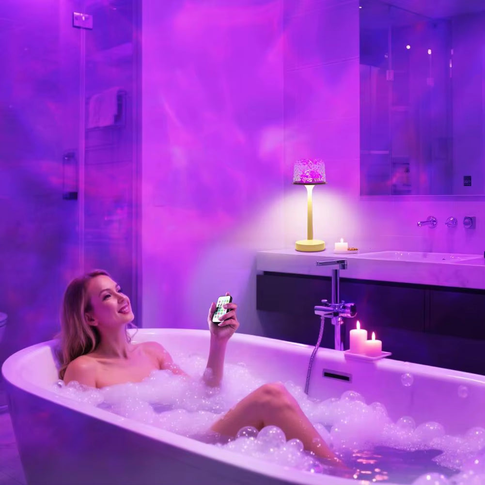 Transform Your Bathroom with the Relaxing Blue Water Wave Projection Night Light - Touch Control Spa Experience