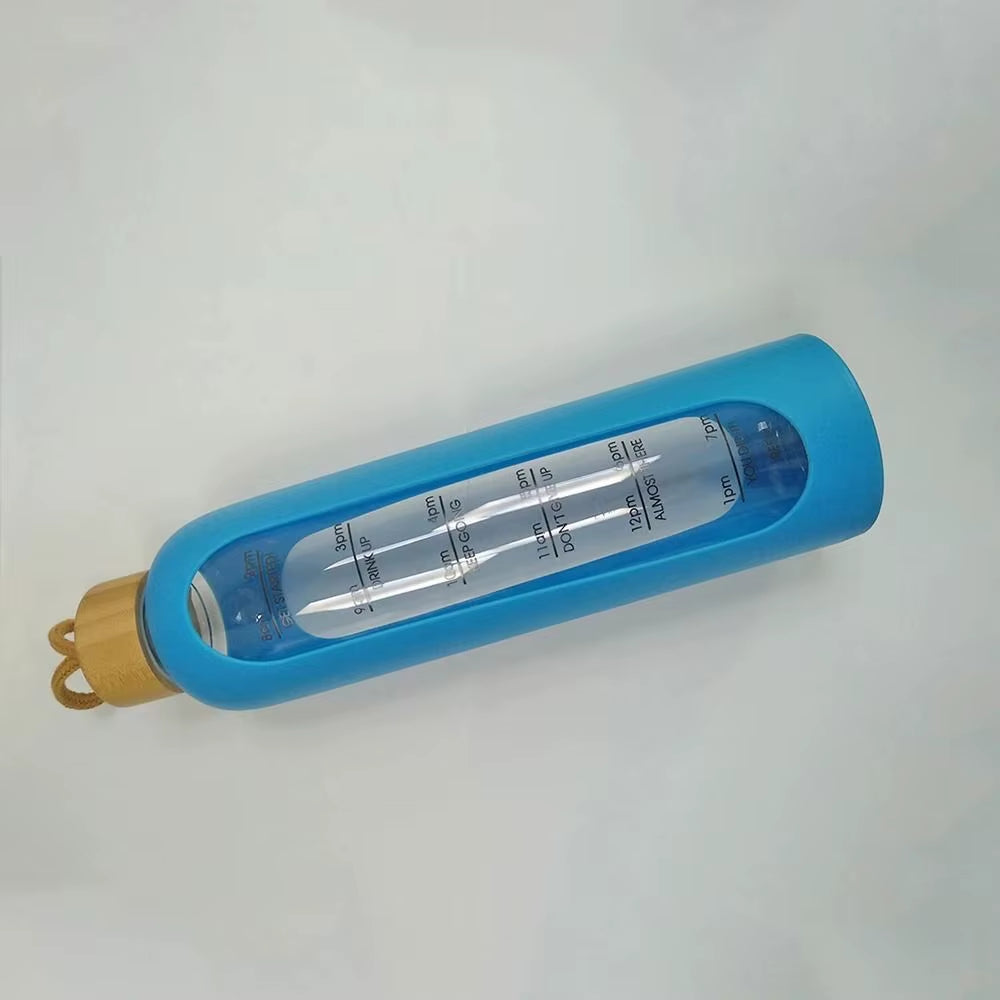 Stay Hydrated in Style: 32Oz Motivational Time-Marked Glass Water Bottle with Bamboo Lid and Eco-Friendly Silicone Sleeve