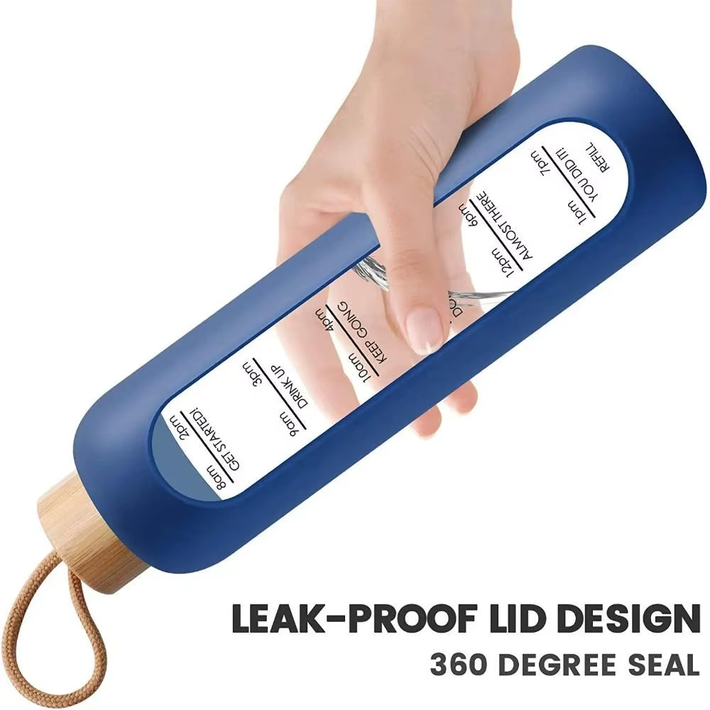 Stay Hydrated in Style: 32Oz Motivational Time-Marked Glass Water Bottle with Bamboo Lid and Eco-Friendly Silicone Sleeve
